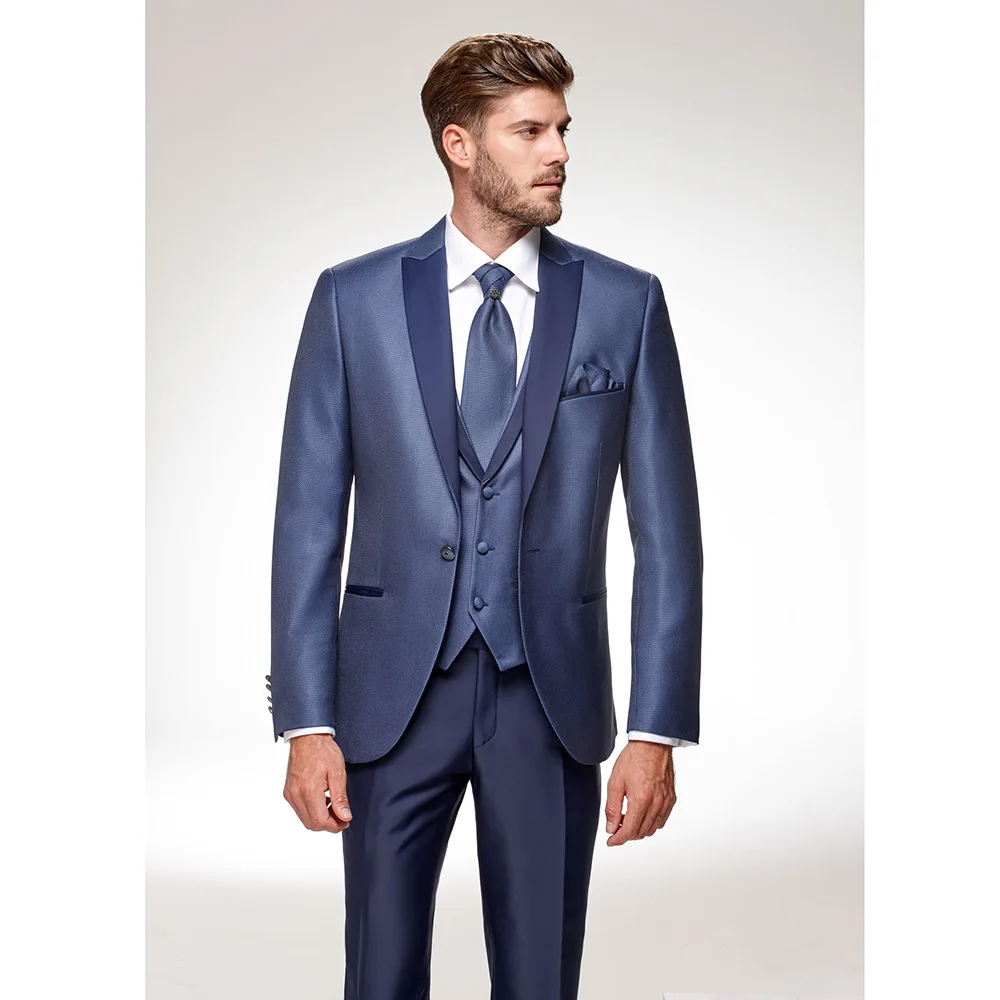 Fashion Men Suits Royal Blue Peak Lapel One Button Suit Business Casual Groom Wedding Tuxedo 3 Piece Set (Blazer+Vest+Pants)