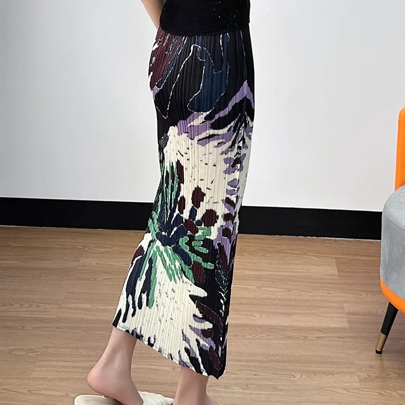 2024 Summer Fashion and Casual New Print Pleated Half Skirt Women\'s Split Straight A-line Half Skirt  pleated skirt