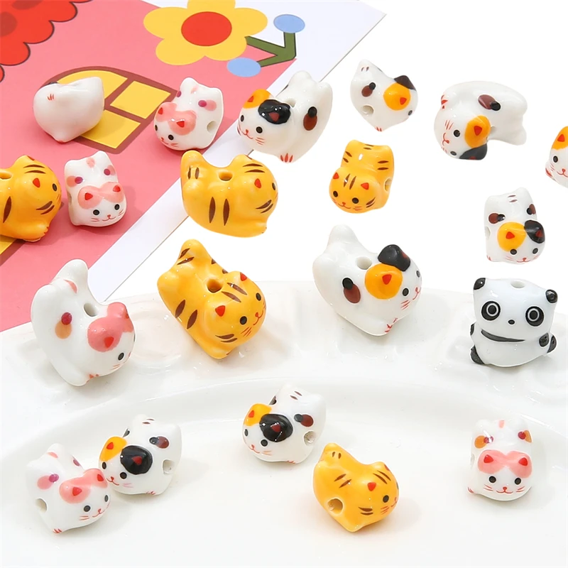 1pcs Ceramic Beads Porcelain Cats Panda Tiger Animel Loose Beads Charm Pendant for Necklace Bracelet DIY Jewelry Craft Making