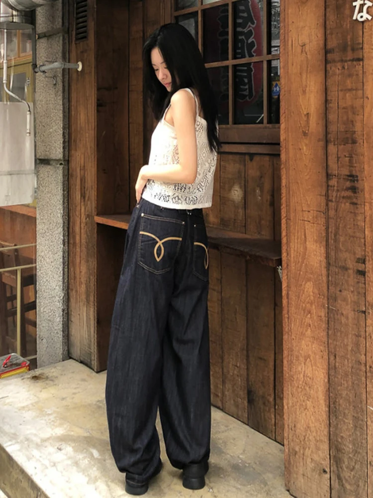 

Slimming High Waist Straight Leg Jeans Women's Summer Faion Embroidery ket Design Casual Wide Leg Long Pants
