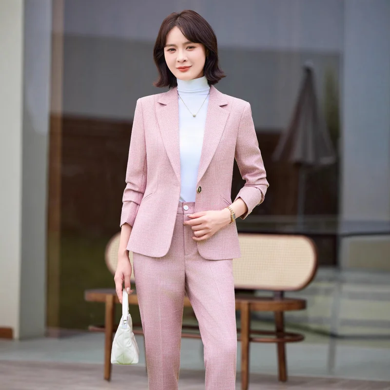 طقم بدلة نسائية جديدة لخريف 2025 بأكمام طويلة سترة وبنطلون احترافي ملابس عمل رسمية أنيقة وعصرية