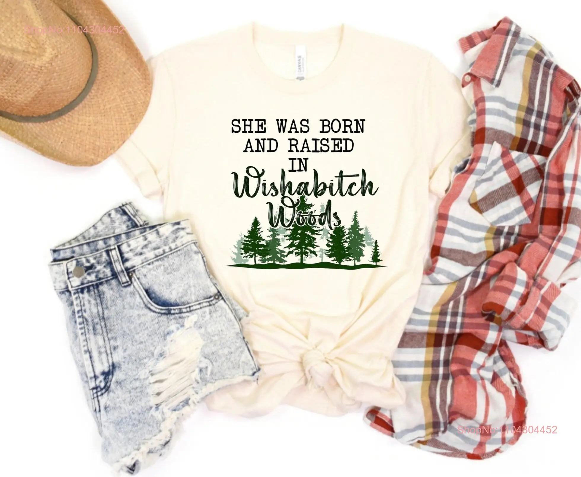 She was born and Raised in Wishabish Woods Funny T Shirt Forrest Outdoor long or short sleeves