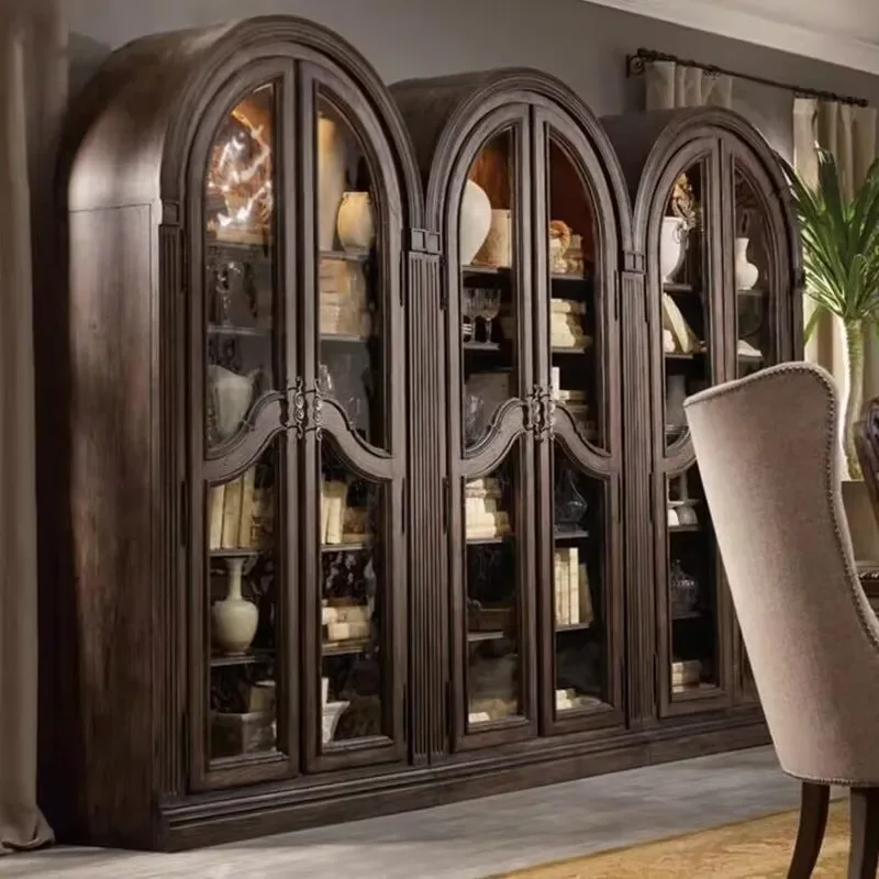 for American Solid Wood Wine Cabinet French Rural Retro Old Dining Side Cabinet Decorative Cabinet ART Architectural Revival
