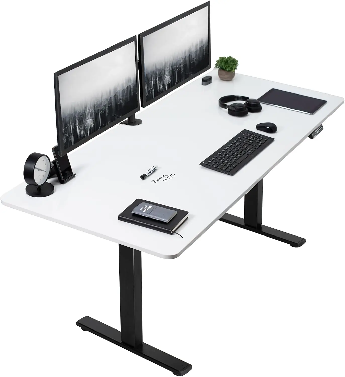 

Electric 71 × 30 "standing desk workstation, memory controller height adjustable, white board top black frame