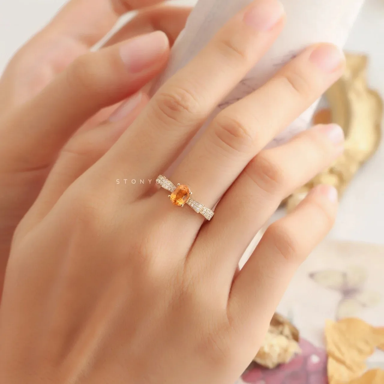 New ins Aesthetic Crystal Orange Zircon Ring For Women Girl Cute Open Adjustable Ring Fashion Jewelry Gift