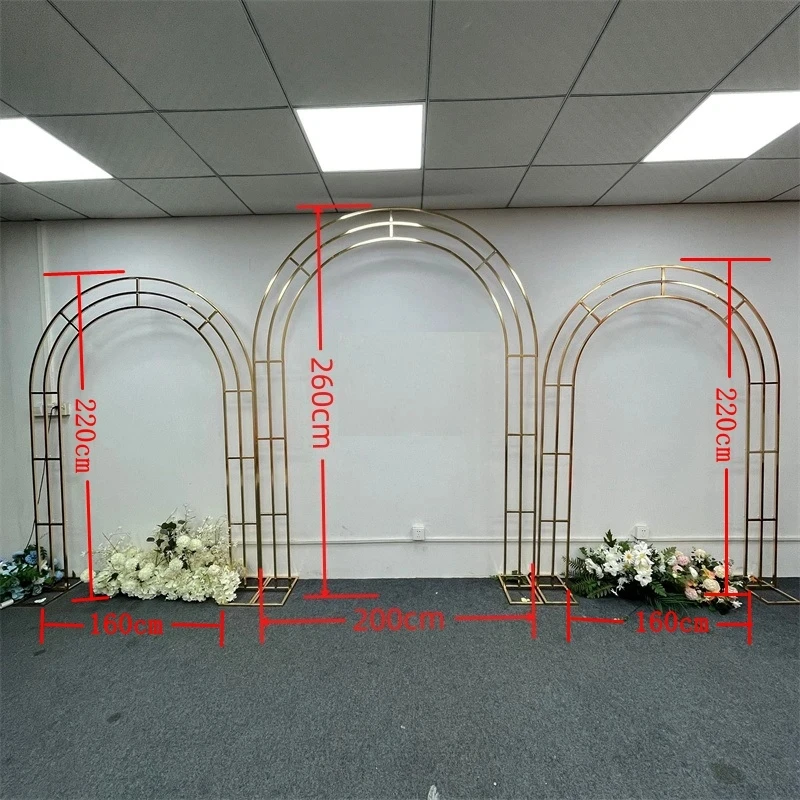 Luxuriöser, vergoldeter, gebogener Hochzeitsbogen-Blumenständer für die Dekoration der Hochzeitsbühne und des Empfangsbereichs – Detail 1