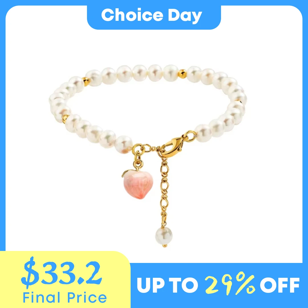 

JUICY GRAPE Water Peach and Pearl Bracelets Adjustable Handcrafted Enamel Bracelets Fashionable Trendy Jewelry Gift for Women