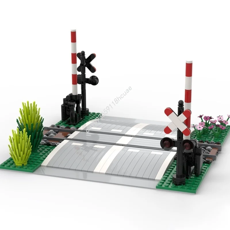 374 pz MOC Ferrovia Livello Crossing Passaggio Niveau Modello Building Blocks FAI DA TE Idea Creativa Mattoni Regali Di Natale Giocattoli Di Compleanno