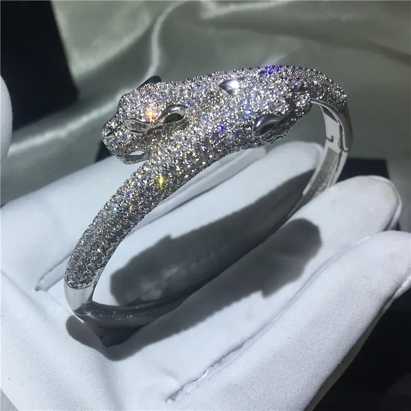 

Luxury Leopard bracelet Mirco Pave 380pcs cubic zirconia White Gold Filled Party bangle for women wedding accessaries