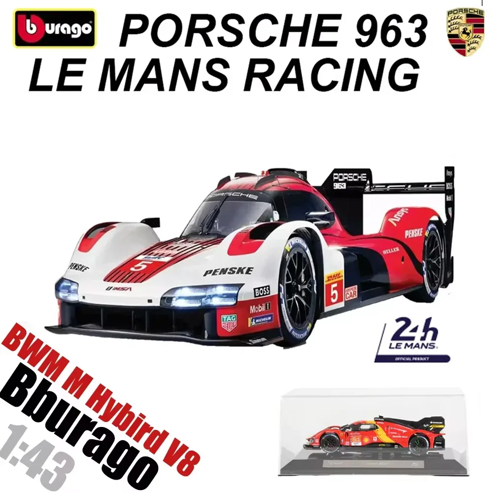 Bburago New Product 1:43 Porsche 963 #5 Racing Car Le Mans Rally Racing Alloy Luxury Vehicle Toys Car Diecast Model Edition Car