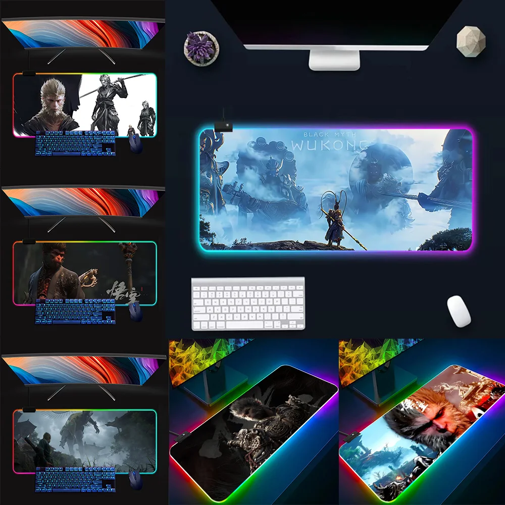 

Black Myth Wukong RGB Pc Gamer Keyboard Mouse Pad Mousepad LED Glowing Mouse Mats Rubber Gaming Computer Mausepad