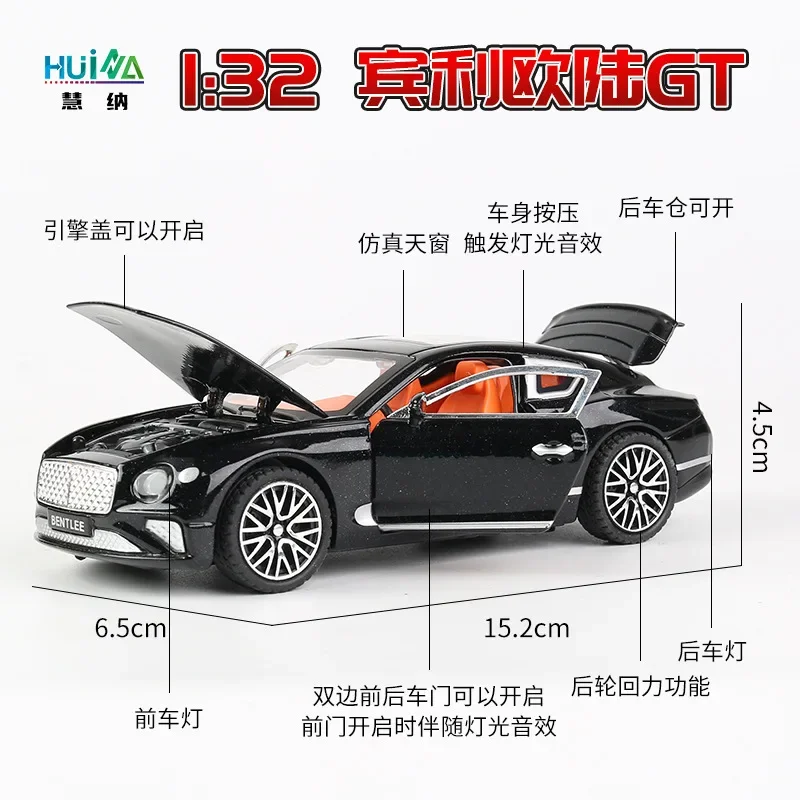 1:32 Bentley Continental GT Simulation Diecast Metal Alloy Model car Sound Light Pull Back Collection Kids Toy Gifts