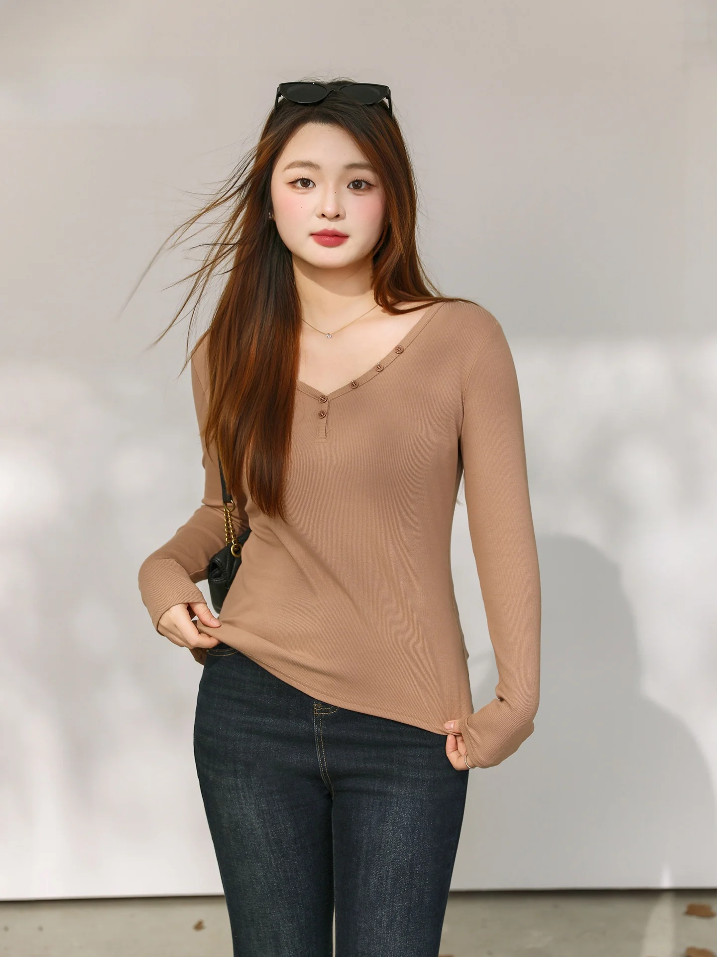 

plus Size V-Ne Knitted T-irt Casual Versatile Spring Faion for plus Size Women Comfortable Breathable Cotton Blend