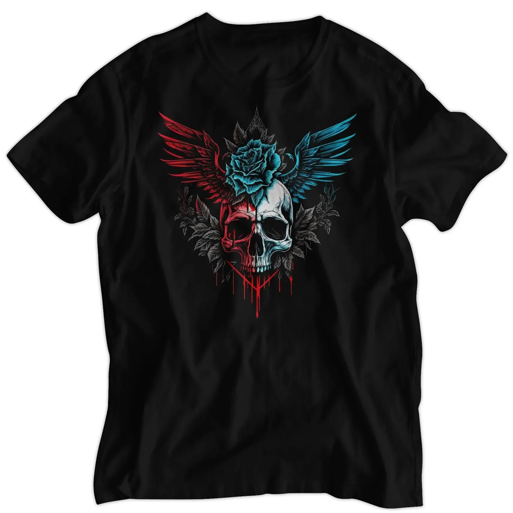 Winged Skull with Rose Design T Shirt Fair Traded High Quality
