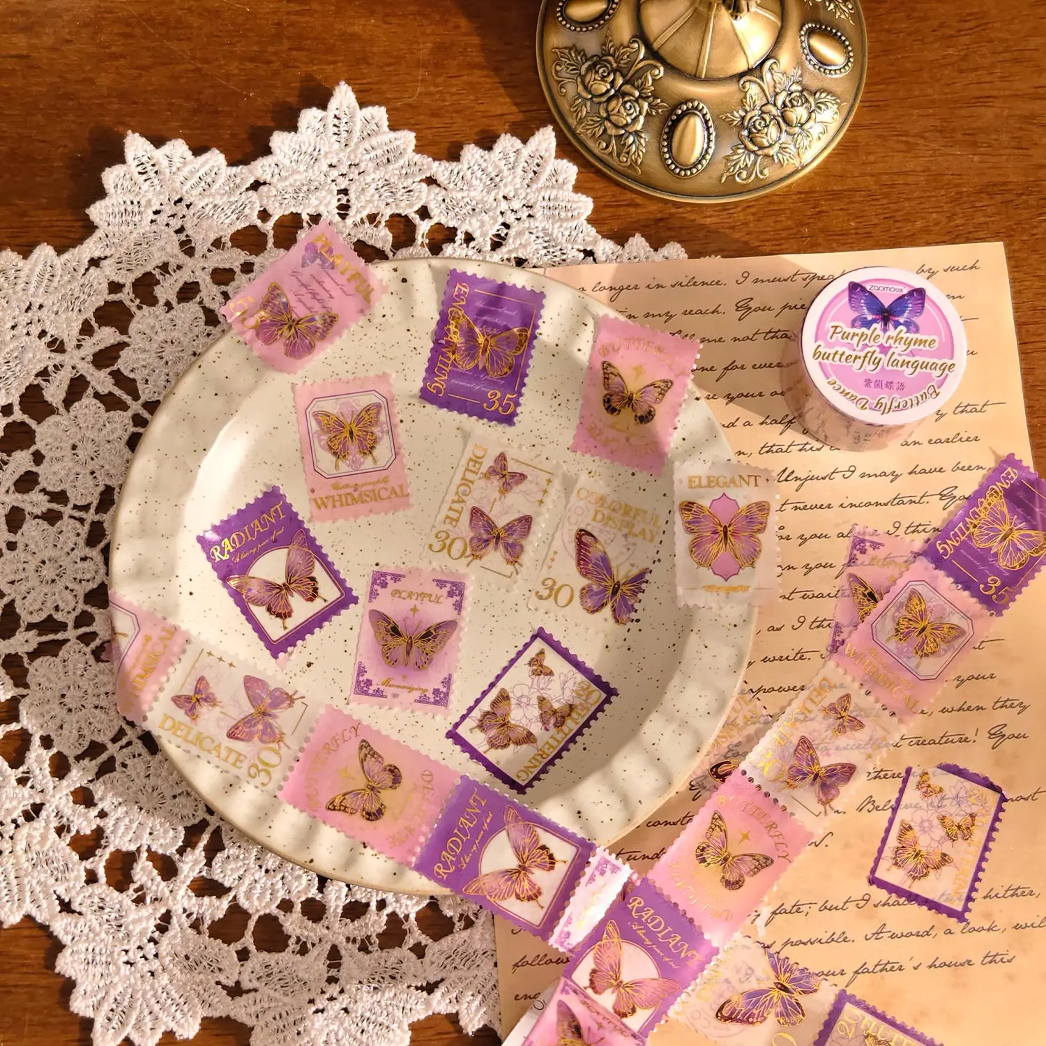 Лента Васи, горячее тиснение, наклейка-штамп, серия «Бабочка Шепот», ретро-довідник, сделай сам, декоративная уплотнительная наклейка специальной формы