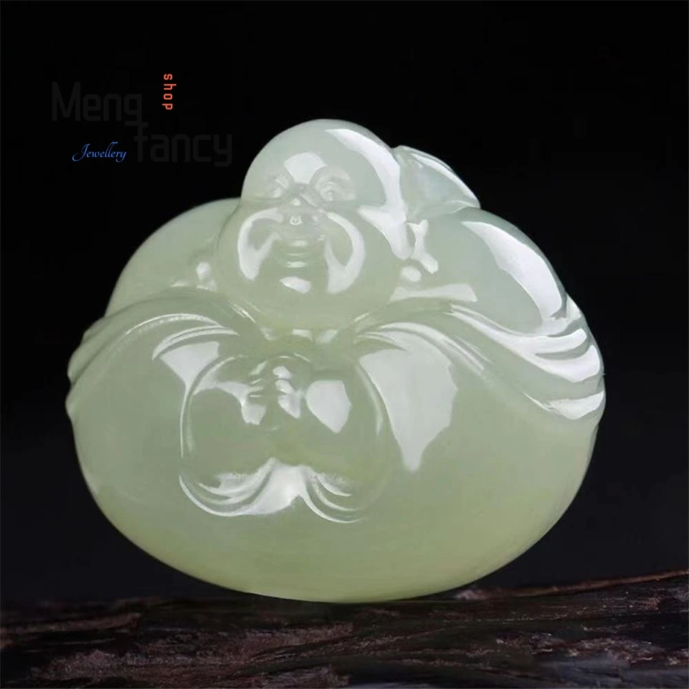 

Natural Hetian Green White Jade Smiling Buddha Maitreya Pendant Exquisite Elegant Simple High-grade Luxury Fashion Fine Jewelry