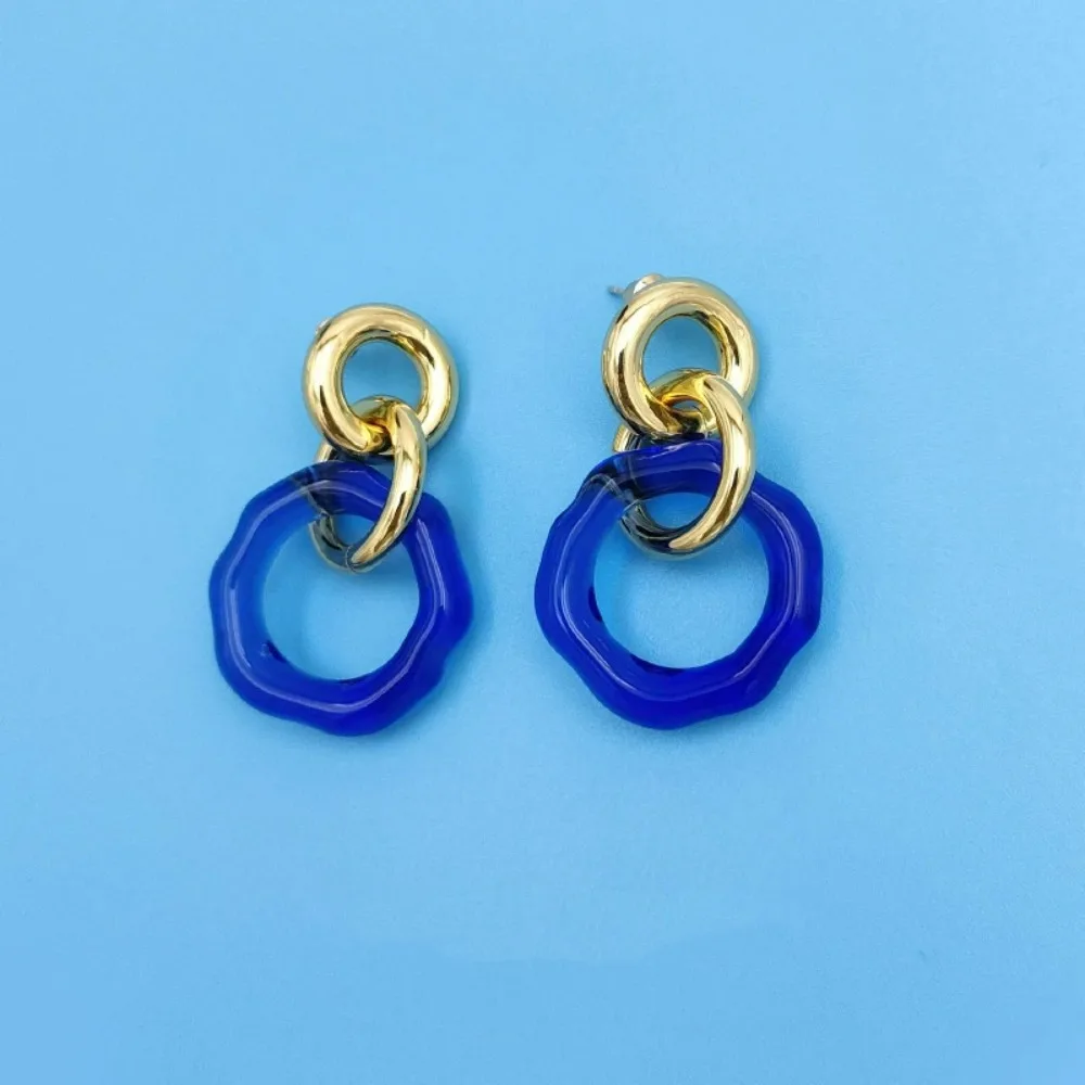 

New Classic Hot Selling Blue Resin Circle Charming Earrings for Women INS Style Retro Designer Leisure Style Earrings for Women