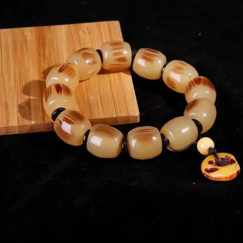 In-stock Yak Horn Buddhist Bead , Unisex, Tibetan Style Blood Vein Bracelet, Handheld Ornament, Car Hanging Deco