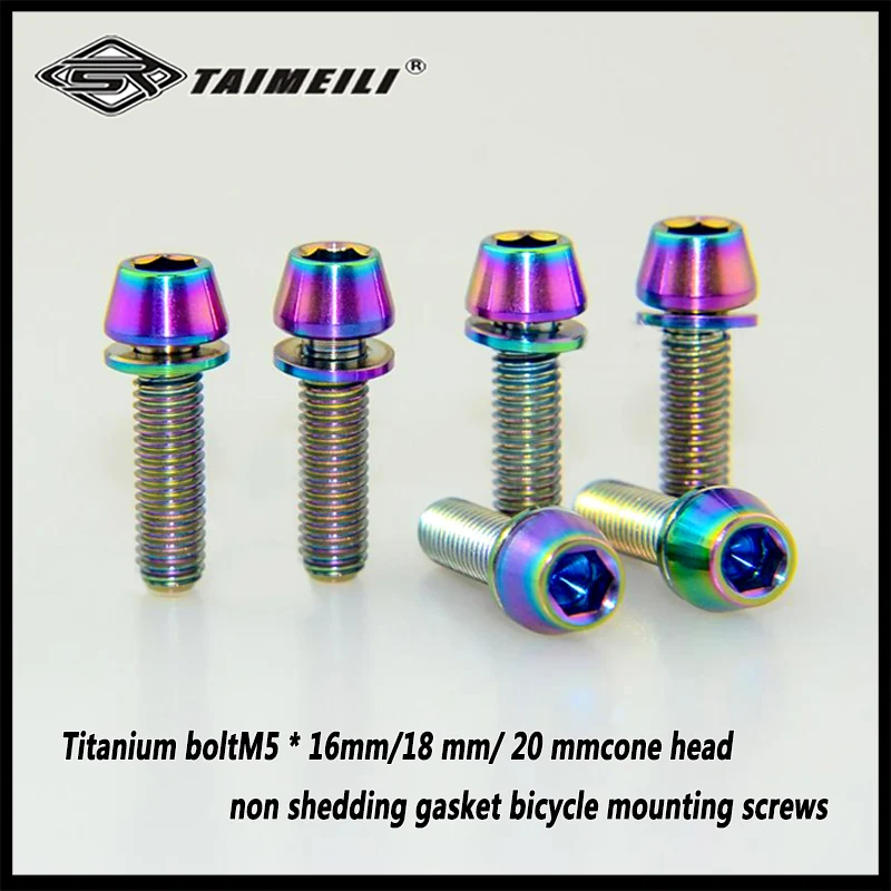6pcs Titanium boltM5 * 16mm/18 mm/ 20 mmcone head non shedding gasket bicycle mounting screws