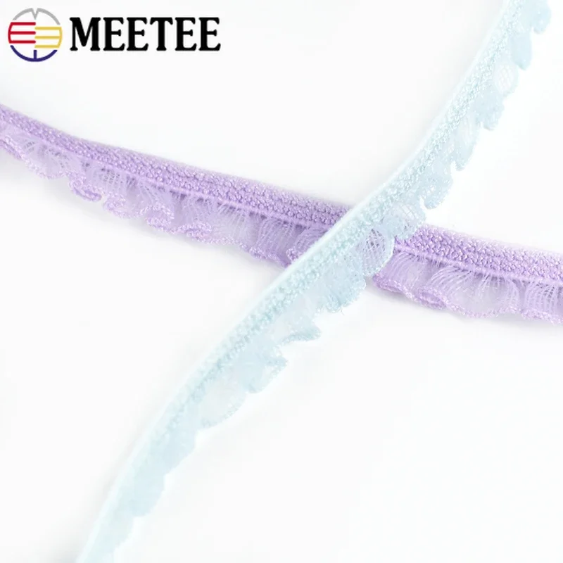 10/20/45M Meetee 6mm Ruffled Elastic Band Trim Lace Rubber Bands Garment Waist Dress Stretch Tape Underwear Bra Trimmings Craft