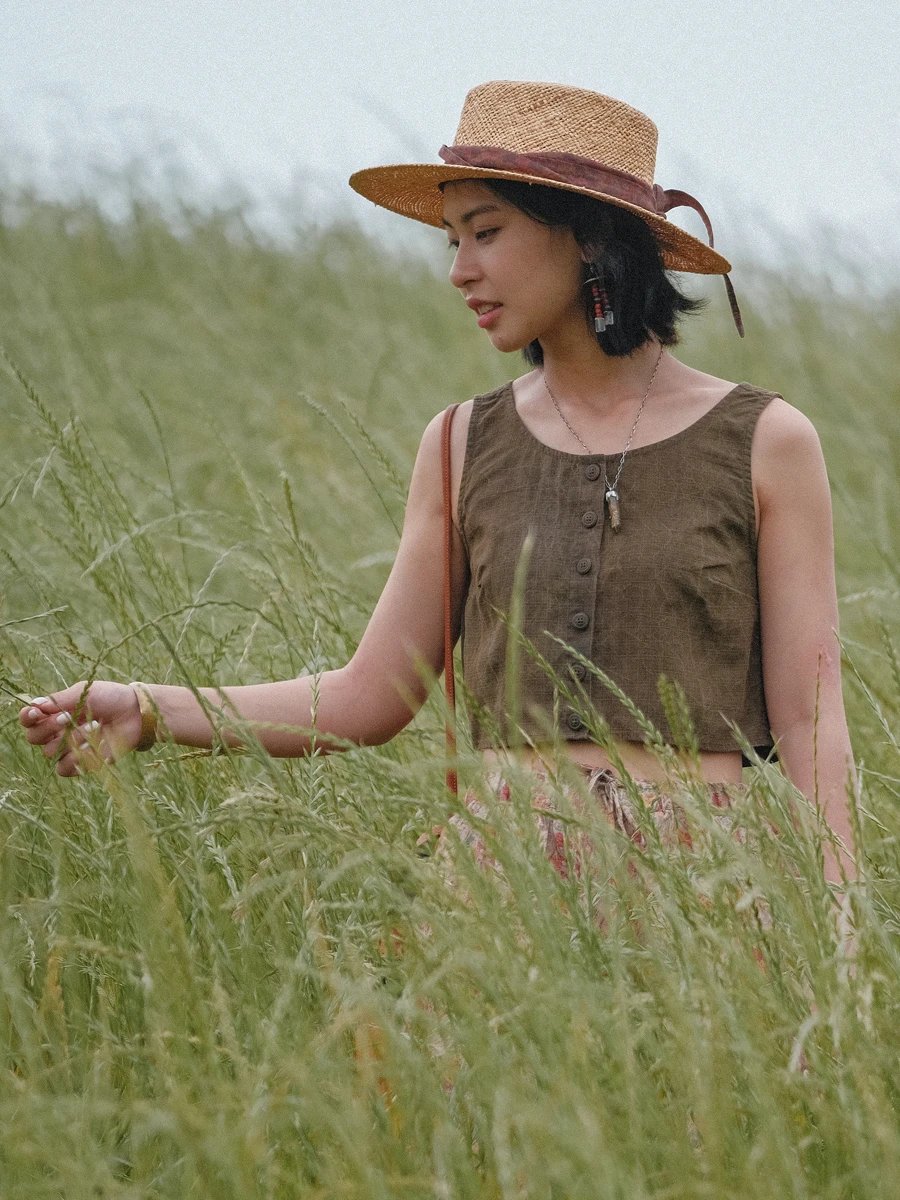 

Namsan Indigo Autumn Fraance Cra Pattern Yuzhen Silk Csole Front Buttoned Vest Original Design Slim Fit ort Length