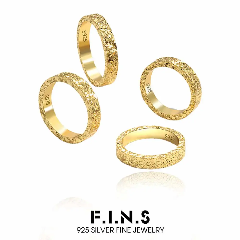 

F.I.N.S Original S925 Sterling Silver Crushed Ice Ring Women Minimalist Fashion Brushed Stacked Finger Fine Jewelry Accessories