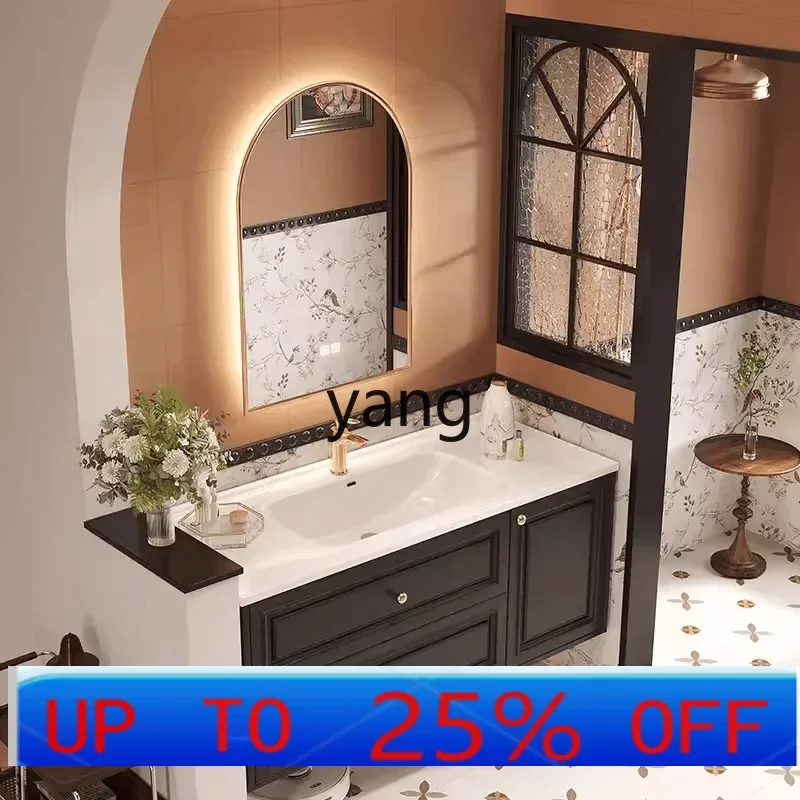 

LTT rock slab seamless ceramic integrated basin bathroom cabinet combination retro oak washbasin