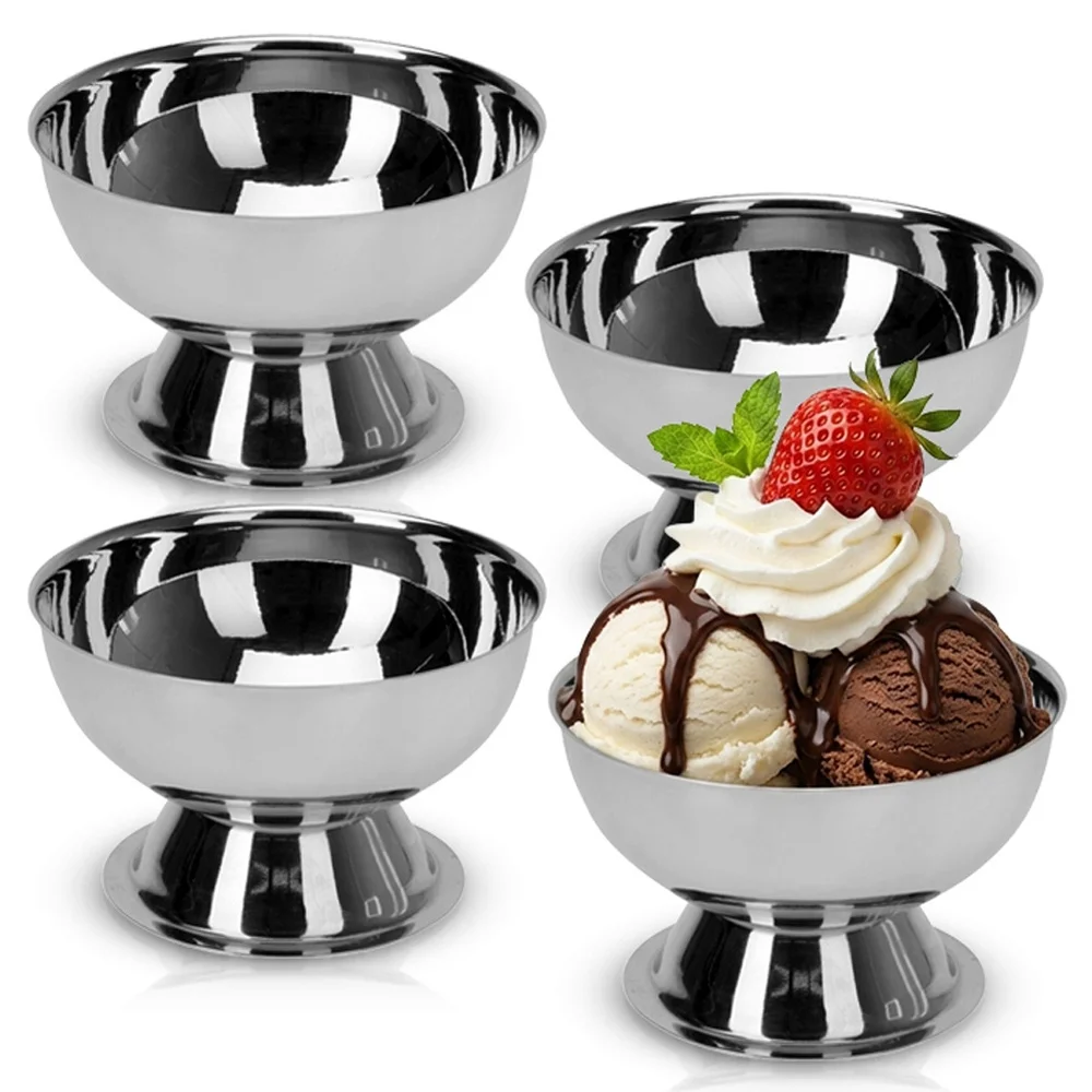 Ensemble de 4 coupes à glace en acier de 170 ml, élégantes pour servir des desserts, des fruits et autres en-cas sucrés. Pratiques pour la maison, les restaurants, les cafés et les fêtes, faciles à utiliser et à nettoyer.