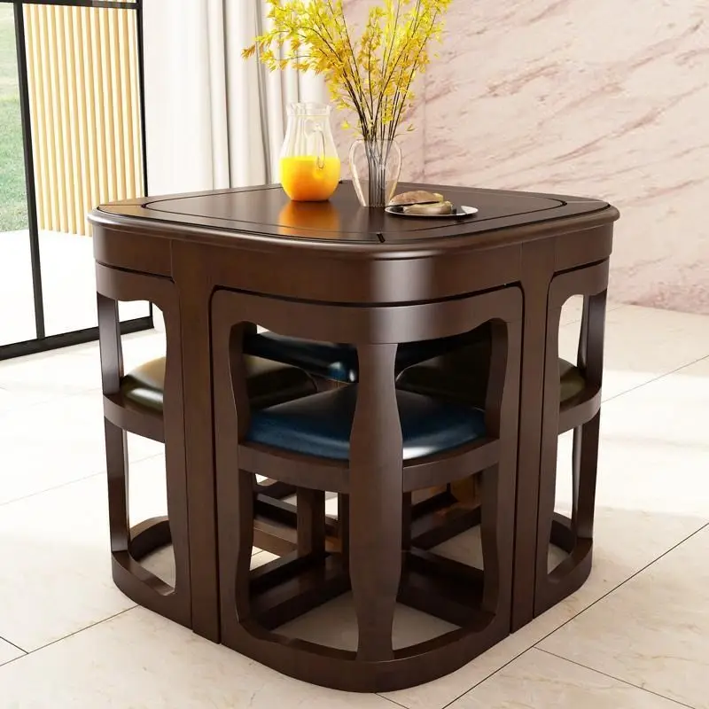 High-end dining table  combination Solid wood small apartment family dining  combination Space-saving