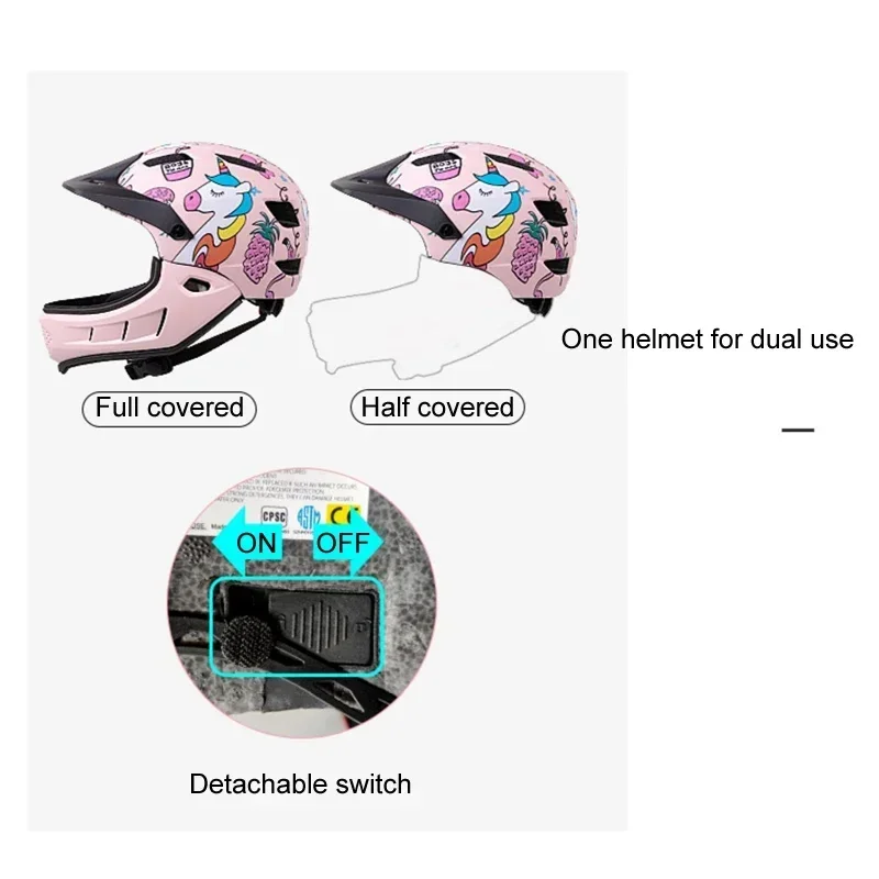 Kids Scooter Helmet Children Full Face Cycling Roller Skating Skateboarding Head Protector Anti Fall Safety Helmet Detachable