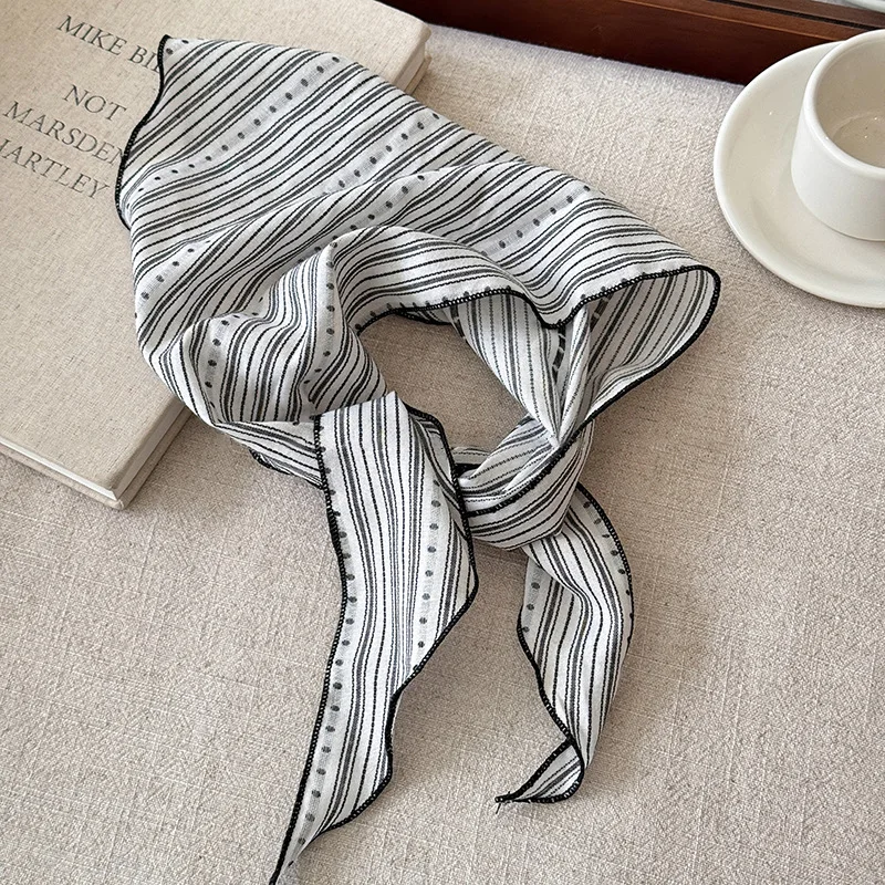 

Striped Cotton Linen Triangle Scarf Lightweight Breathable Neck Wrap Bandana Women Vintage Literary Spring Travel Gift