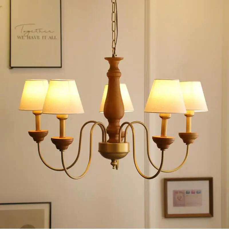 

Modern American Vintage Chandelier Lights Hotel Living Room Bedroom Ceiling chandeliers solid wood art Led lamp