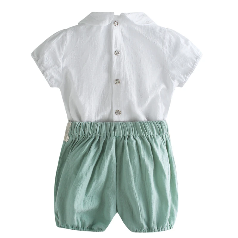 2024 Children Prince Lace White Shirt + Short Baby Boy Outfits Sets Matching Summer Suit Newborn Boys Formal Pretty Clothes