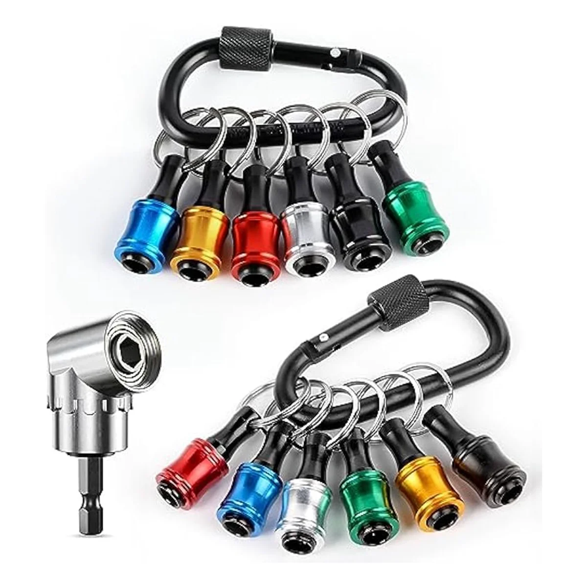 

AB7-Bit Holder, Quick Release Bit Holder, 1/4 Drill Bit Holder Keychain,and 105° Right Angle Drill Attachment