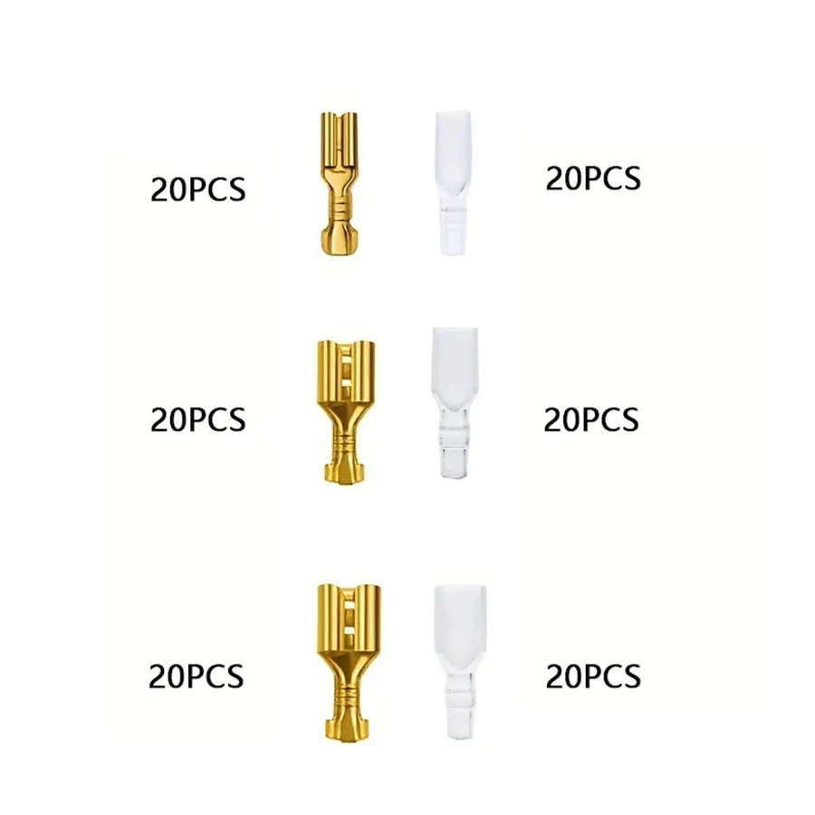 (120pcs) Golden Brass Car Speaker Electric Wire Connectors Set Female Crimp Terminal Connector 6.3mm/4.8mm/2.8mm-With sheath