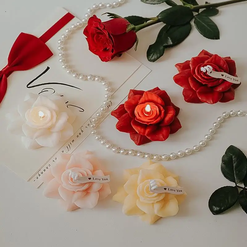 Handmade Rose Candle Scented Candle Aromatherapy Soy Wax Candle Wedding Birthday Candles Party Home Decoration Photo Props