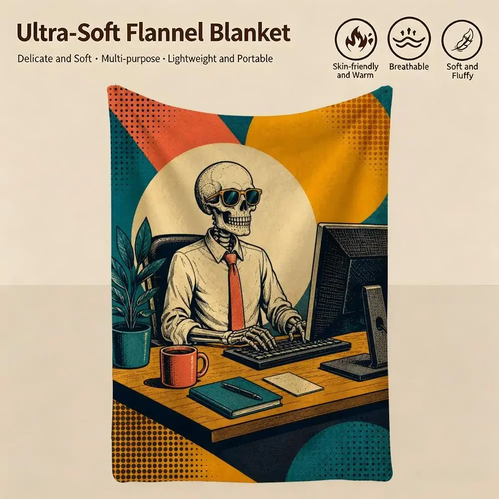 Core WORKING TO DEATH Throw Warm Soft Flannel Blanket, Multi-use for Sofa Bed Camping Travel Nap
