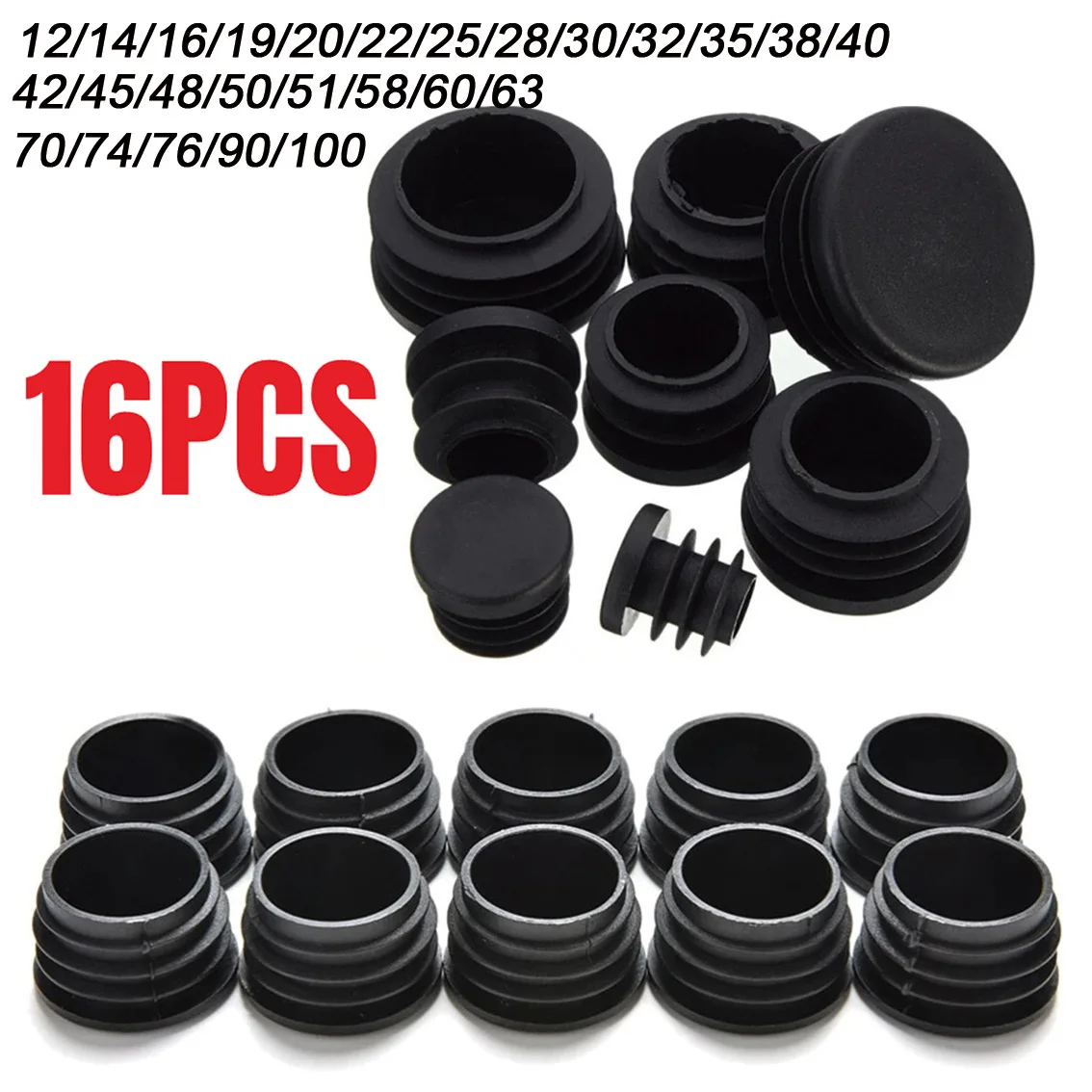 

16pcs Plastic Round Inner Plug For SteelPipe End Blanking Caps Anti Slip Alloy ladder Chair Leg Cover Furniture Protector Pads