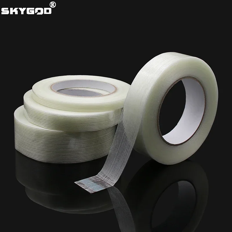 50m/Roll Strong Glass Fiber Tape Industrial Strapping Packaging Fixed Seal Transparent Striped Single Side Adhesive Tape