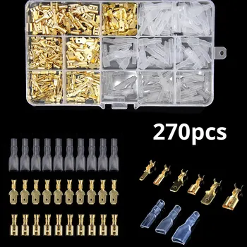 상자 절연 남성 여성 와이어 커넥터 2.8/4.8/6.3mm 전기 크림 터미널 터미널 스페이드 커넥터 모듬 키트 270PCS