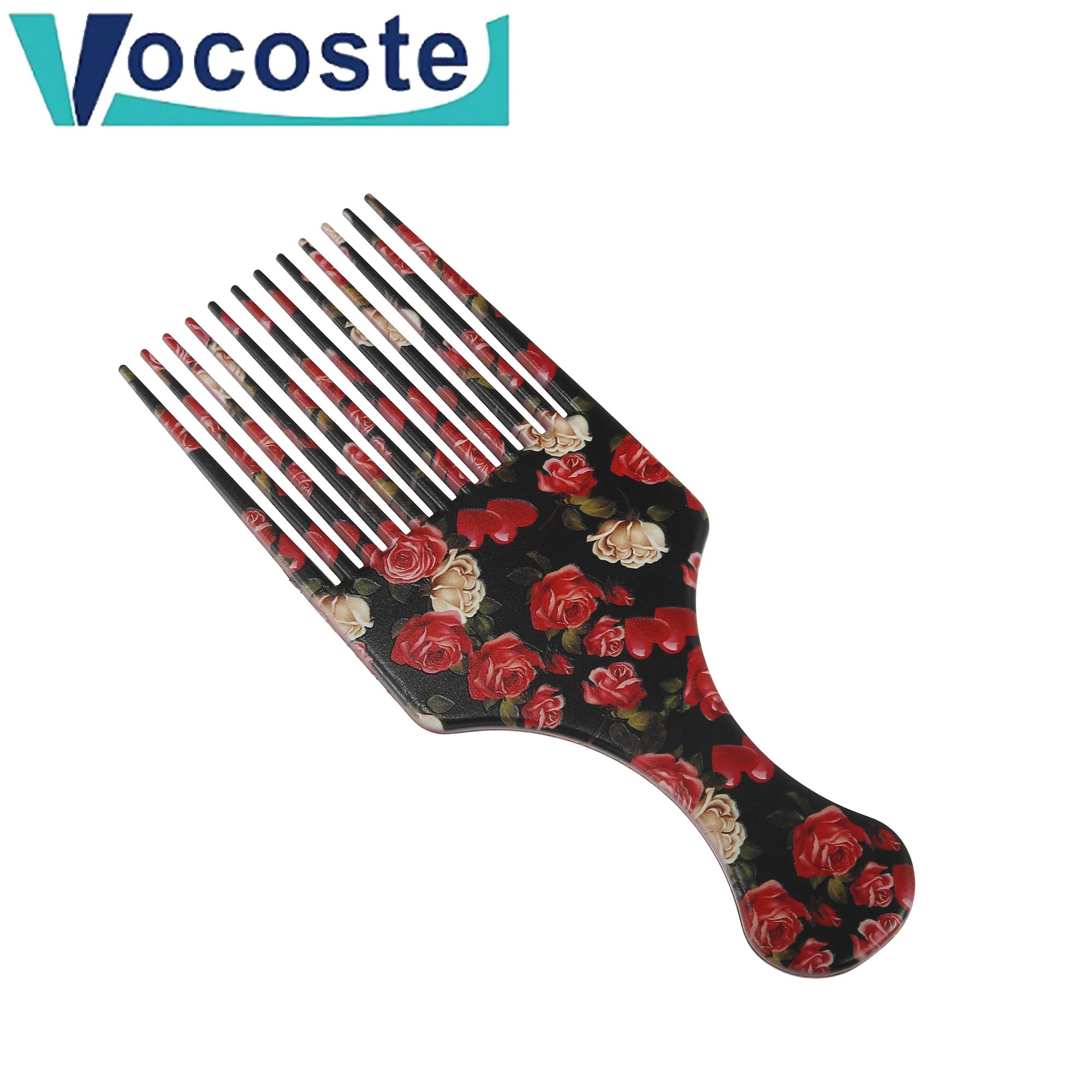 VOCOSTE 5-7.5 Inch Wide Teeth Brush Pick Comb Fork Hair brush Insert Comb Gear Flower Pattern For Men Curly Afro Styling Tools