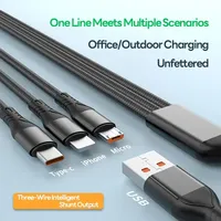 66W 3 in 1 USB Fast Charging Data Cable Type C Micro Lightning Multi Charger Cable for IPhone Foe Huawei for Xiaomi Braided Cord