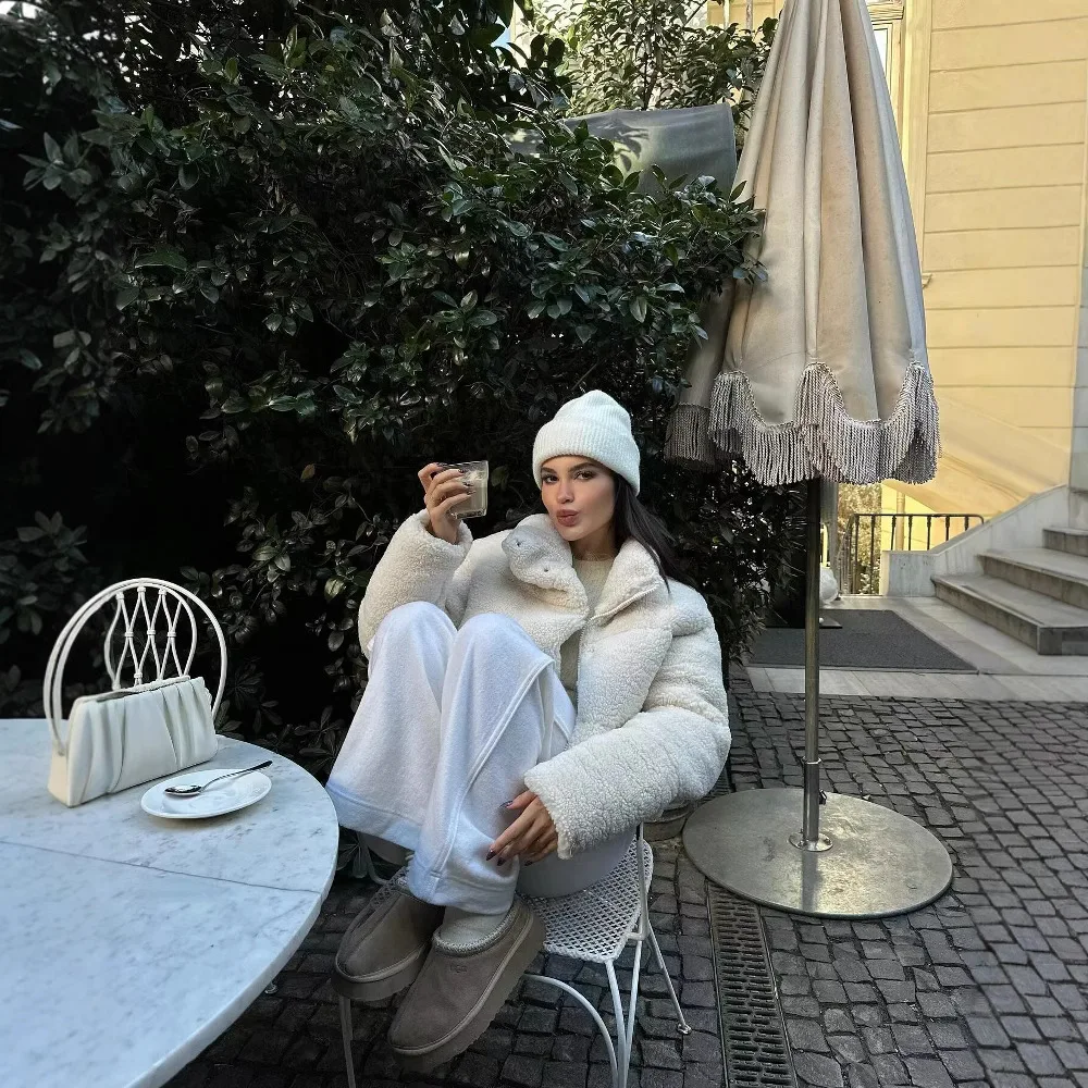 2025ผู้หญิงฤดูหนาวFaux Lambwoolหนาขนแกะผ้าฝ้ายWarm Short Coat