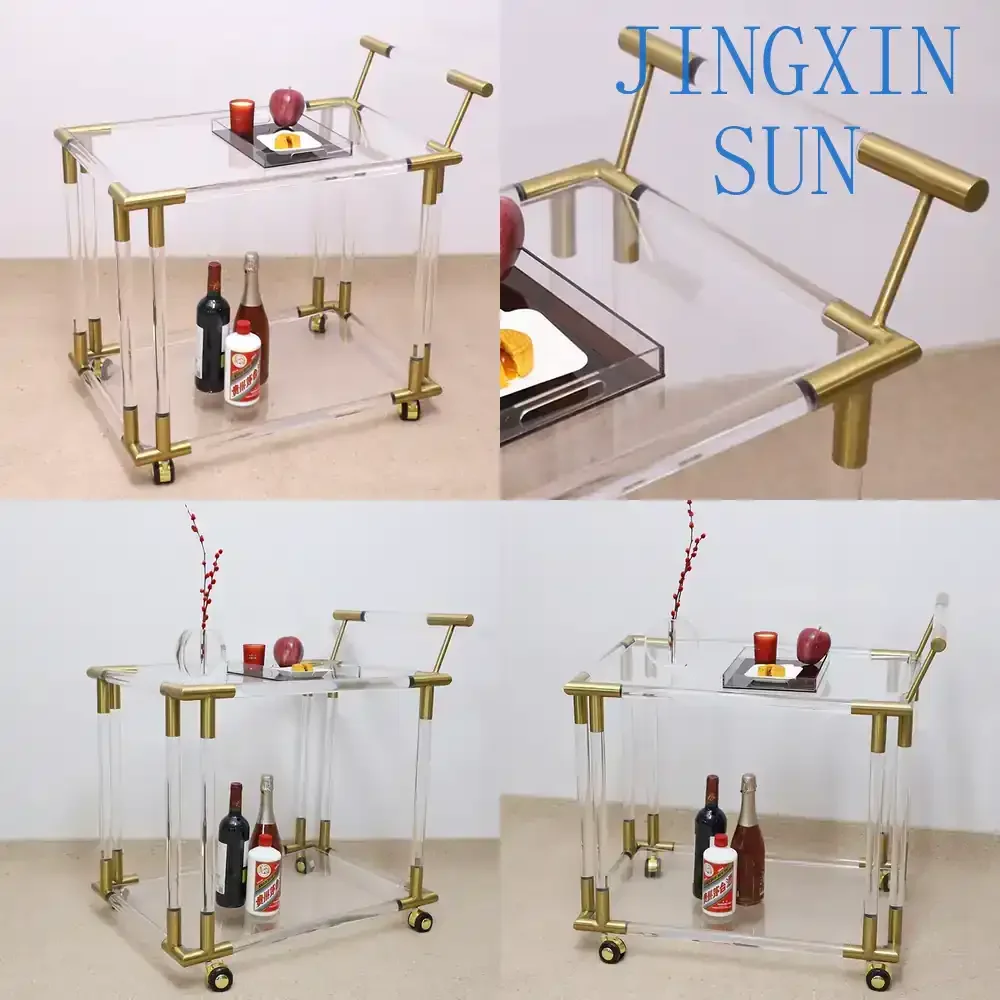 2-Tiers Golden Stainless Steel Acrylic Bar Cart for Home Bar Kitchen Living Room Office Party Use Cosmetic Trolley Beauty
