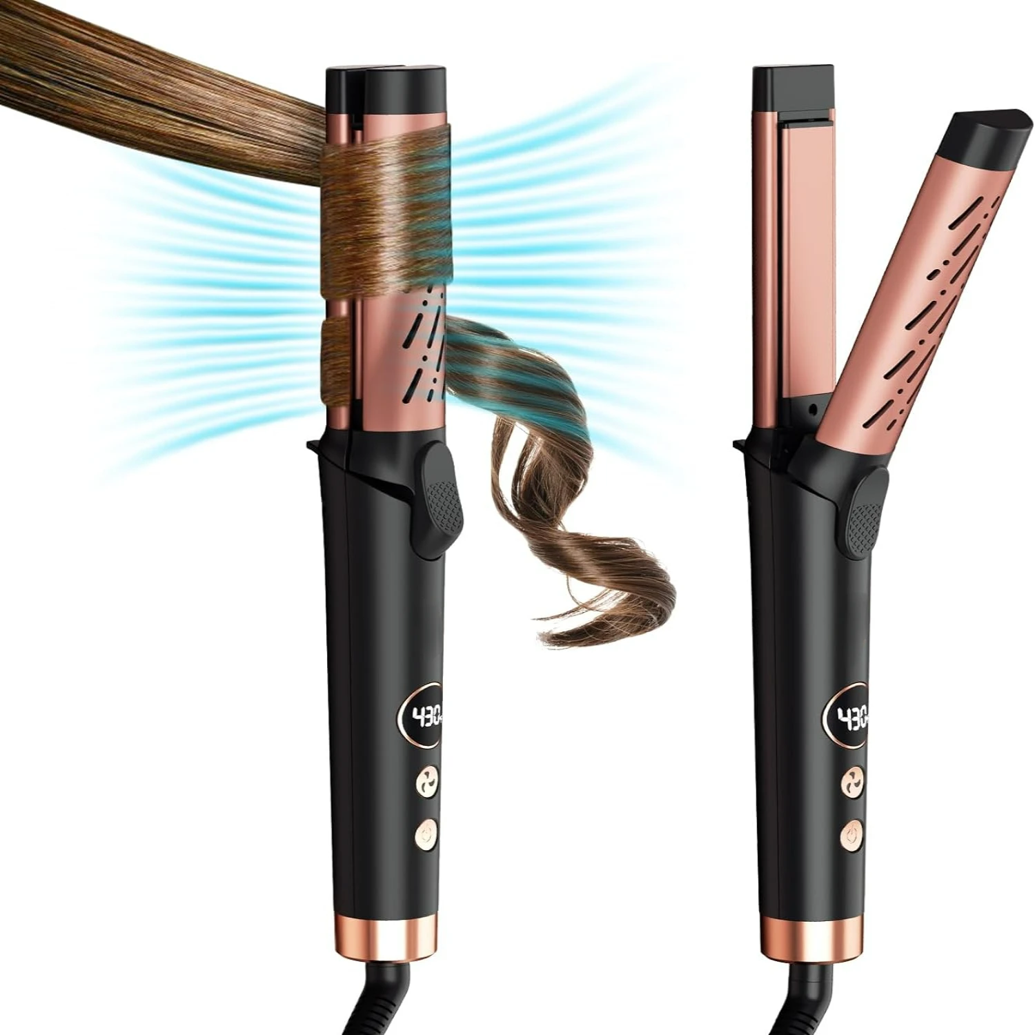 

360° Rotation Airflow Curling Iron - Frizz-Free Curls with Adjustable Temperature Settings - 2 in 1 Styler for Long-Lasting Res