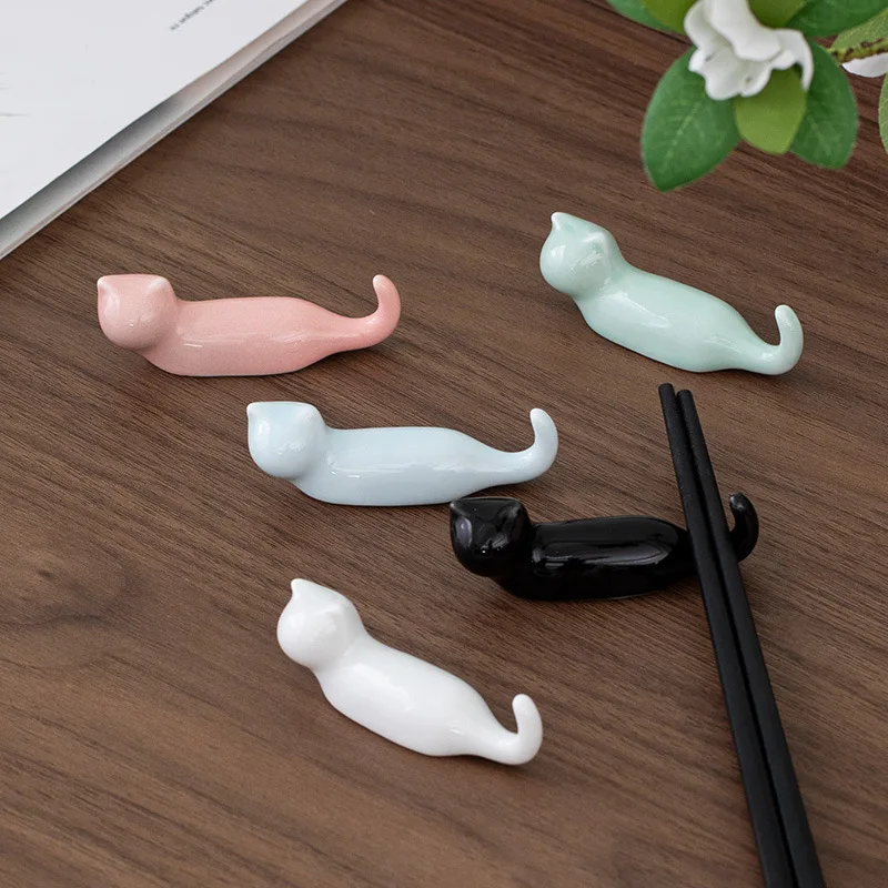 Japanese Style Underglaze Ceramic Cute Cat Chopstick Holder Chopstick Pillow Chopstick Rest Tableware Spoon Bracket