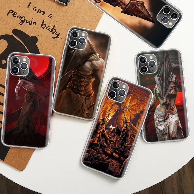 Pyramid Head Giant Case for iPhone 12 13 Mini 11 14 Plus 15 Pro Max 7 8 SE 2020 X XS Max Clear TPU Protective Phone Cover Coque