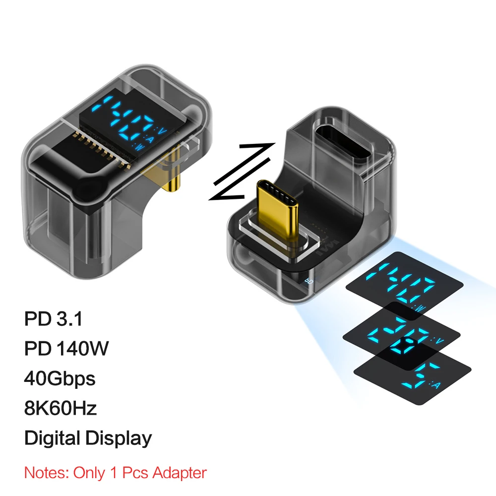 40 Gbit/s 8K@60Hz 90-Grad-USB-C-Adapter Digitalanzeige Typ-C-Adapter PD 140 W USB-C-Stecker auf Buchse für iPhone 16 iPad