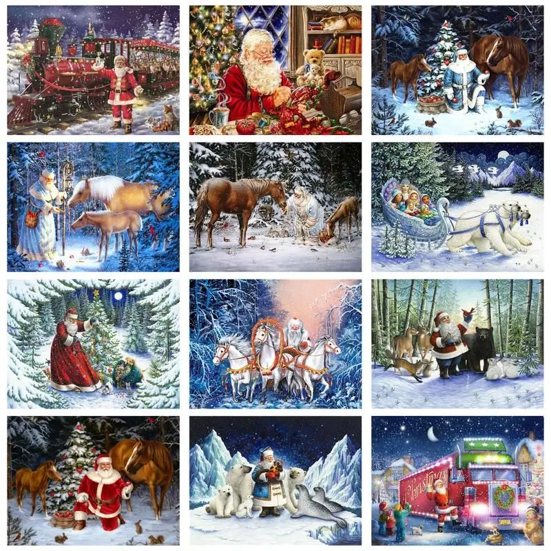 

CHENISTORY 5D DIY Diamond Painting Santa Claus Cross Stitch Diamond Embroidery Sale Winter Scenery Full Square Mosaic Home Decor