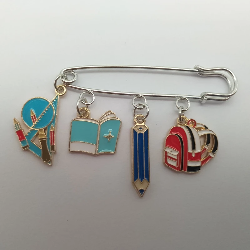 Children's creative brooch enamel brooch children's fun ruler pencil backpack brooch pencil backpack badge jewelry student gift